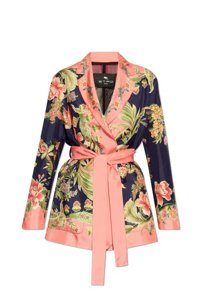 Etro Floral Printed Belted Blazer In Multi