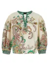 Etro Multicolor Blouse With V-neck And All-over Floral Print In Cotton Woman
