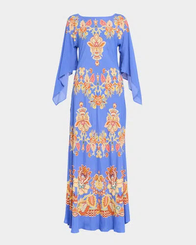 Etro Floral Printed Boat-neck Maxi Dress In Blue