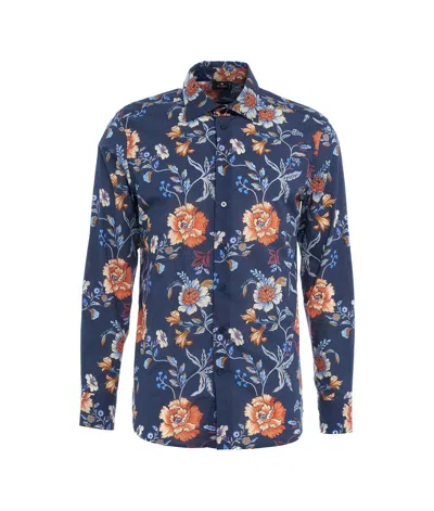 Etro Floral-printed Button-up Shirt In Blu/fantasia