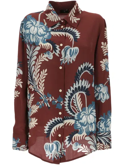 Etro Floral-printed Curved Hem Shirt In Multicolor