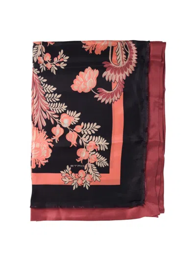 Etro Floral Printed Finished Edge Scarf In Red