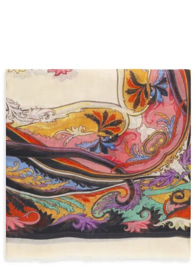 Etro Floral Printed Frayed Edge Scarf In Multi