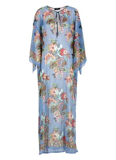 Etro Floral Printed Long In Blue