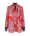 Etro Pintucked Floral-print Cotton And Silk-blend Voile Blouse In Red