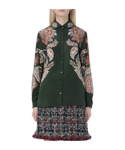 Etro Paisley Print Button Down Silk Shirt In Multi