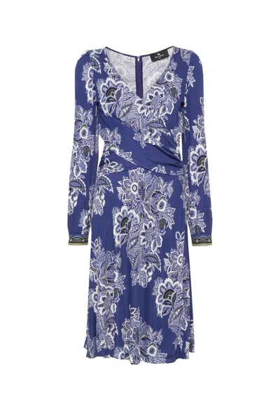 Etro Floral-print Midi Dress In Blue