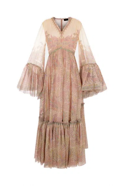 Etro Long Printed Silk Dress In Multi