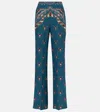 Etro Largo Floral Paisley Silk Straight-leg Pants In Black