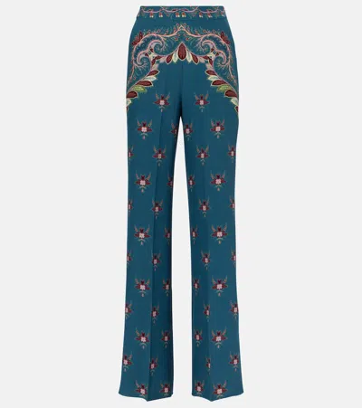 ETRO FLORAL PRINTED SILK FLARED PANTS