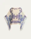 Etro Blue Cape With All-over Paisley Print In Silk Woman In Print On White Base