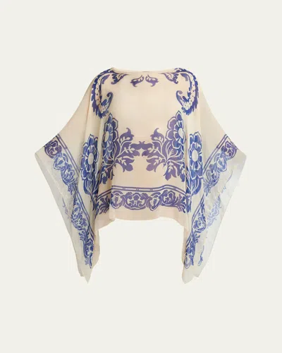 ETRO FLORAL PRINTED SILK PONCHO