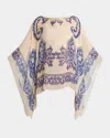 Etro Blue Cape With All-over Paisley Print In Silk Woman In Print On White Base
