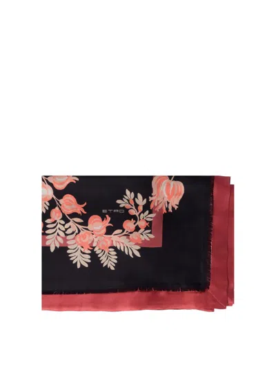 Etro Satin Floral Rectangular Scarves In Multi