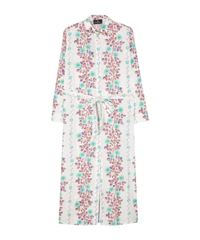 Etro Floral Printed Tied Waist Shirtdress In White