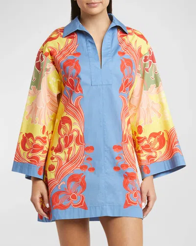Etro Floral Printed Tunic Coverup In Print On Yellow Base