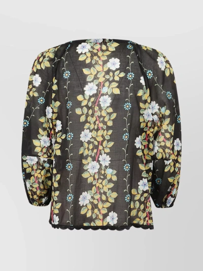ETRO FLORAL PUFF SLEEVE TOP WITH TIE DETAIL