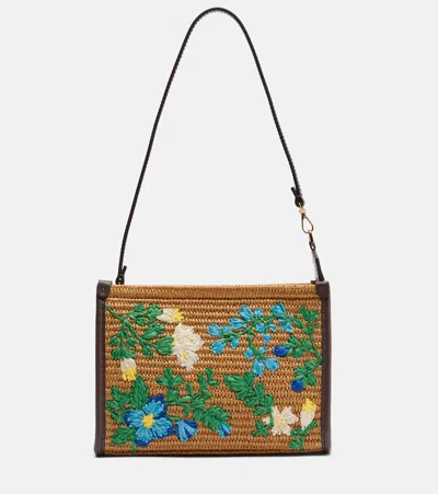 Etro Floral Raffia Shoulder Bag In Brown