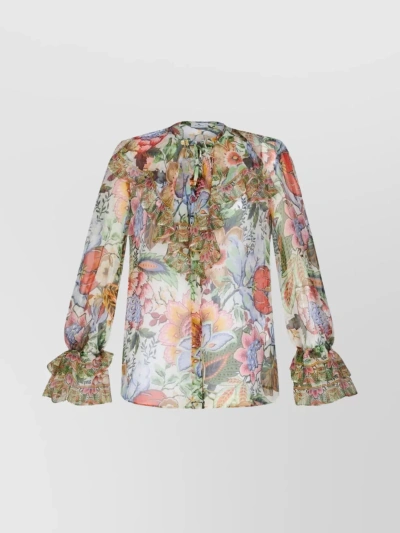 ETRO FLORAL RUFFLE SLEEVE TOP