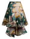Etro Asymmetric Silk Midi Skirt With Floral Motif In Green