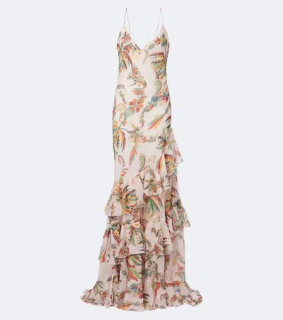 Etro Floral Ruffled Gown In Multi