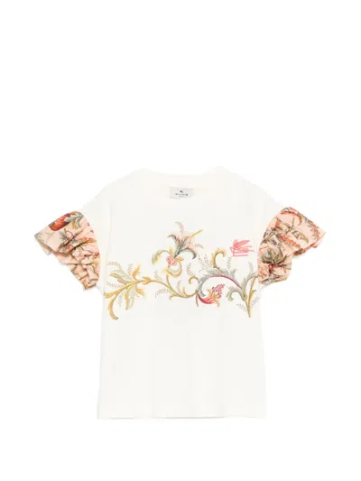 Etro Kids' Floral Ruffled Sleeve T-shirt In Neutral