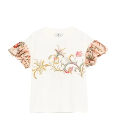 ETRO FLORAL RUFFLED SLEEVE T-SHIRT