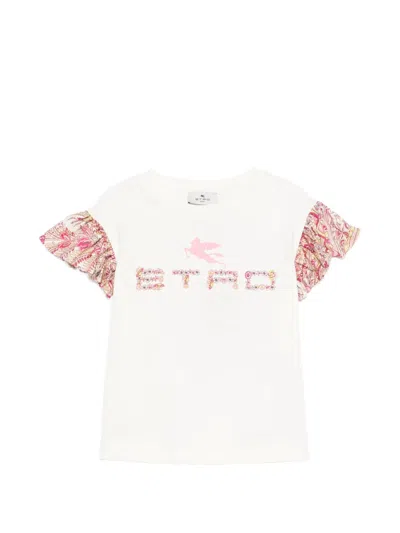 Etro Floral Ruffled T-shirt In White