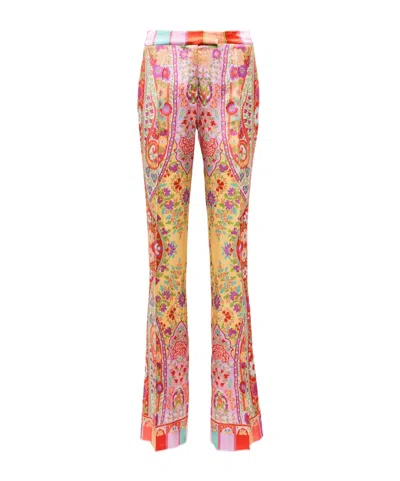 Etro Floral Satin Straight Pants In Pink
