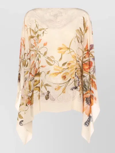 Etro Floral Sheer Top Draped Asymmetric Hem In Green