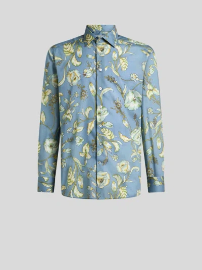 Etro Floral Shirt In Light Blue