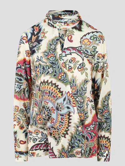 Etro Shirt With Paisley Print In Ivory,multicolor