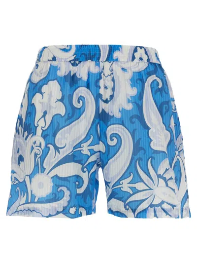 Etro Floral Shorts In Blue