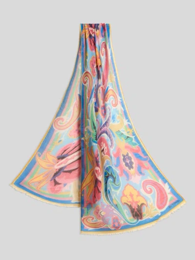 Etro Floral Silk-blend Scarf In Multicolour