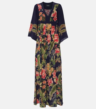 Etro Floral Silk Crêpe De Chine Maxi Dress In Blue