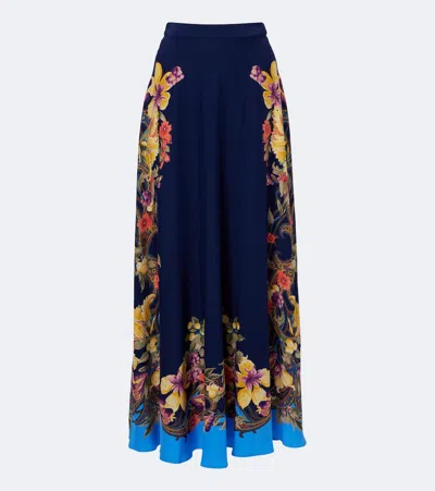 Etro Floral-print Silk Skirt In Blue