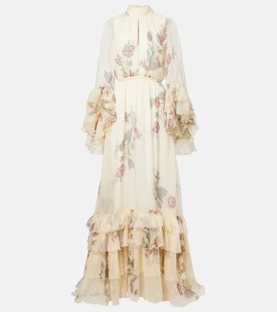 Etro Floral Silk Crepon Gown In Neutral