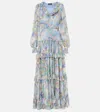 Etro Silk Ruffle-detail Floral Gown In Blue