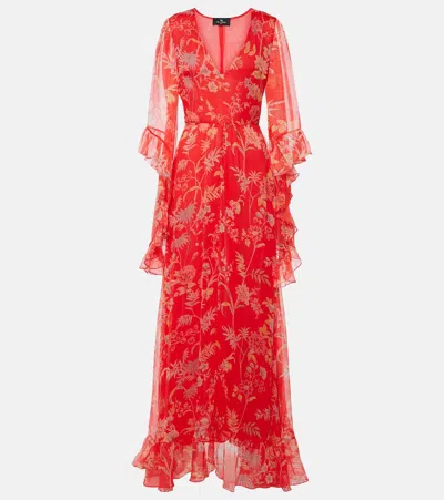Etro Floral Silk Gown In Red