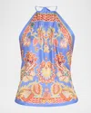 Etro Floral Silk Halter Scarf Top In Multi