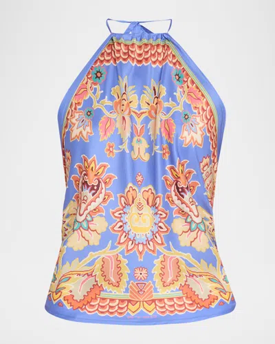 Etro Floral Silk Halter Scarf Top In Multi