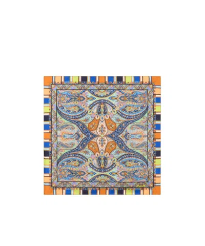 Etro Floral Silk Pocket Square In Blue