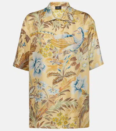 Etro Floral Silk Shirt In Yellow
