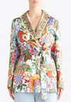 Etro Floral Silk Twill Belted Blazer In Multicolor