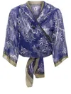 Etro Floral Silk Wrap Cardigan With Cropped Sleeves In Blue