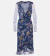 Etro Floral Silk Wrap Dress In Print On Blue Base