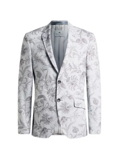 Etro Floral Single-breasted Jacket In Gray