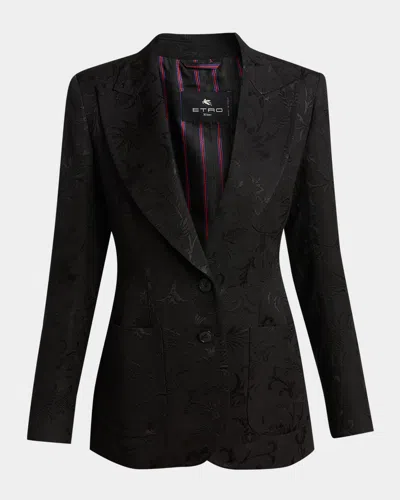 Etro Floral Single-breasted Jacquard Jacket In Black