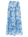 Etro Maxi Cotton Skirt With Contrasting Floral Paisley Print In Blue