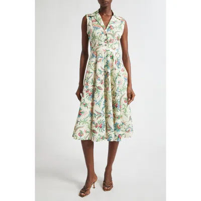Etro Floral Sleeveless Cotton Midi Dress In Multi